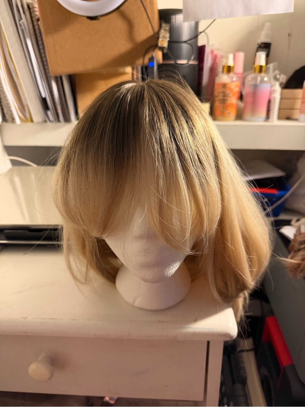 Layered long Wig with Full Fringe in Blonde Blend